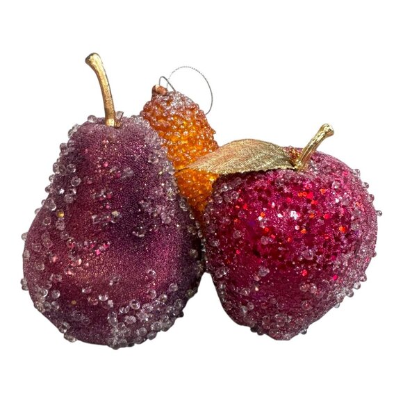 Vintage Large Lot Fake Decorative Beaded Fruit Set Raspberry Pear Apple 4 Basket - Picture 5 of 6